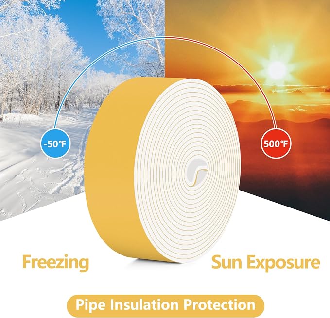 DEMEDO Pipe Insulation Tape, Pipe Wrap Insulation Foam Tape Self Adhesive, Outdoor Water Pipe Insulation Roll for HVAC, AC Line Insulation, 2 inch x 16.5 FT Heat Tape for Water Pipe, White
