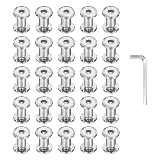 PATIKIL M5x5mm Hex Chicago Screws 6x8mm, 20Pcs 304 Stainless Steel Metric Hex Drive Socket Cap Binding Post Screw Posts for Scrapbook Leather Belt Album Furniture Repair, Silver