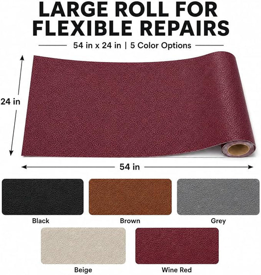 Self Adhesive Leather Repair Patch 24x54 Inch, Large Vinyl Repair Kit | Leather Tape for Furniture, Couch, Sofa, Car Seats. Waterproof, Strong Adhesion, Easy Cut Pleather Patch Waterproof Scratch