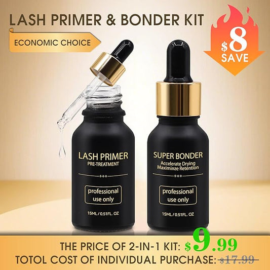 Lash Bonder and Primer Kit for Eyelash Extensions, Glue Accelerator Lash Sealant, Eyelash Extension Primer Protein Oil Remover, Adhesive Makeup Tools for Professional Use (15ml+15ml)