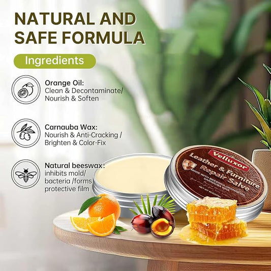 Furniture Salve for Leather (8oz), Polisher, Moisturizer and Restorer for Couches and Furniture - Conditioner for Leather, Wood, Bags, Car Seats, Jackets, Vinyl, Leather Repair Salve