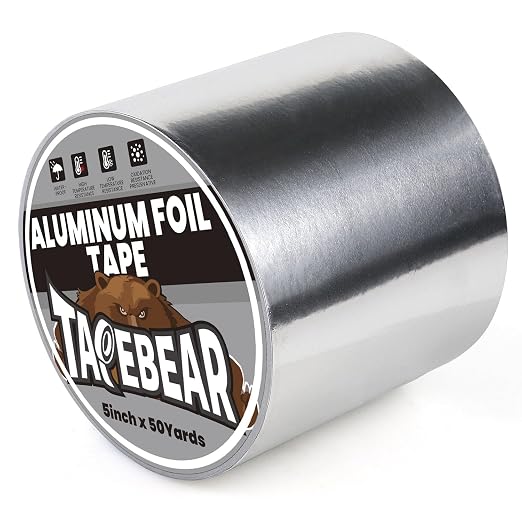 TAPEBEAR Aluminum Foil Tape 5" x 150FT, Heat Reflective Professional Heat Resistant Tape Insulation Heat Shield Silver Metal Tape for Dryer Vent, HVAC, Air Ducts, Metal Repair, AC Vents
