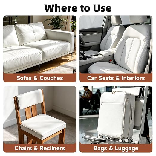 Leather Repair Tape, Heavy Duty Vinyl Repair Patch, Waterproof Self Adhesive Leather Repair Kit for Fixing Holes & Scratches on Couch, Car Seat, Furniture (White, 7.87x 85in)