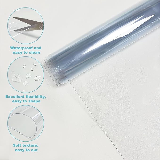 Clear Vinyl for Sewing, Transparent PVC Fabric Roll 15.7" x 48", 0.3mm Waterproof Clear Vinyl Fabric for Bags, Hair Bows, Cosmetic Bags, DIY Crafts and Sewing Projects