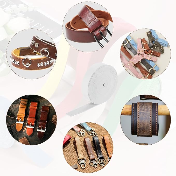 MECCANIXITY Faux Leather Strap, 1" Width x 197" Long Grained Leather Belt Strip Trim Roll for DIY Craft Projects, Pet Collars, Traction Ropes, Bag Straps, Hobby Workshop (White)