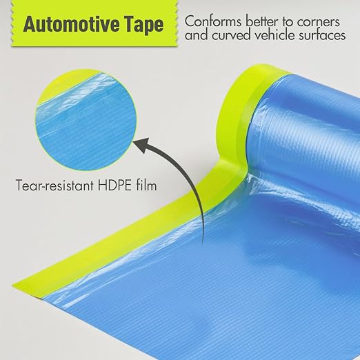 Tangibay Pre-Taped Masking Film for Painting - 22" x 66' Painters Plastic Sheeting with Automotive Paint Tape and Drape for Covering Cars, Walls, Windows and Furniture Protection (6 Rolls)