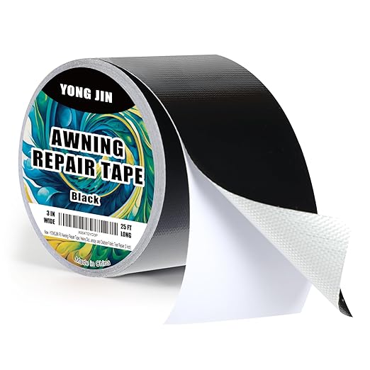 YONGJIN RV Awning Repair Tape, Heavy Duty Outdoor Tent Repair Tape and Tarp Tape, Waterproof Tarp Patch Kit for Camper, Boat Covers, Canvas, Sail, Canopy, and Outdoor Fabric Tear Repair (3 inch)