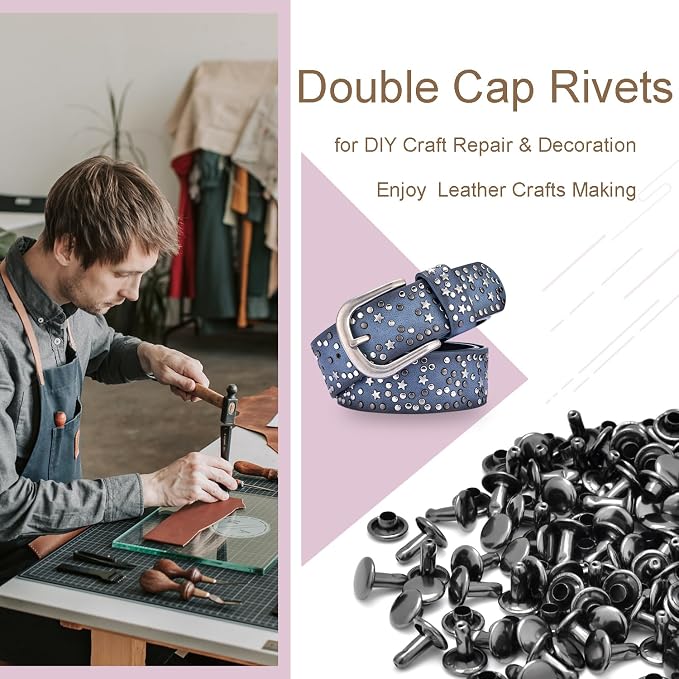 400Sets Assorted 8mm Double Cap Rivet, Leather Rivets Kit Tubular Metal Studs for Fabric Boot Purse Leather Hardware Supplies