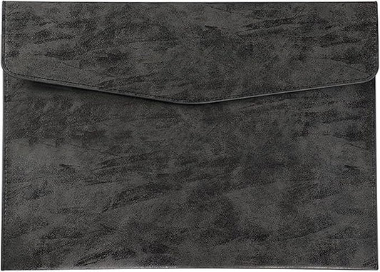 PU Leather A4 File Folder Document Holder Stylish Portfolio Envelope Folder Case with Snap Closure for Receipt Contract Black