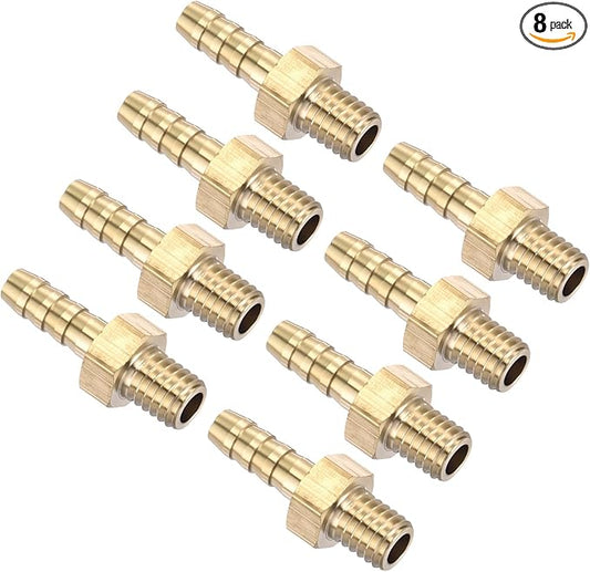 Pack of 8 Brass Hose Barb Fittings Adapter Connector 3mm Hose Barb to M5x0.8mm Male Fittings for Home Machines, Massage Bathtubs, and Irrigation Systems