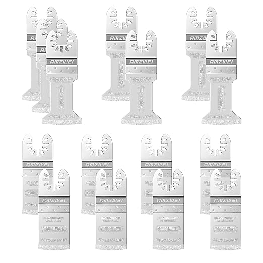 AMZWEI 15PCS Diamond Oscillating Tool Blades, Curved Edge Long Multi Tool Blades for Grout Removal, Cleaning Mortar, Fit Dewalt Milwaukee Rockwell Ridgid Ryobi Chicago Craftsman.(Thickness: 1/13 Inch)