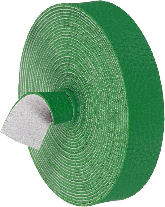 MECCANIXITY Faux Leather Strap, 1" Width x 197" Long Grained Leather Belt Strip Trim Roll for DIY Craft Projects, Pet Collars, Traction Ropes, Bag Straps, Hobby Workshop (Green)