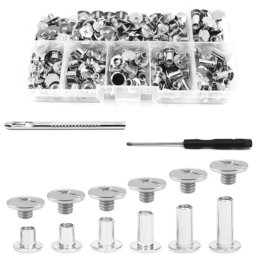 110Sets Chicago Screws Kit - 6 Sizes Leather Rivets & Binding Screws for Crafts, Clothing, Shoes, Belts, Bags Repair (Silver, M5 4/5/6/8/10/12mm)(Silver)