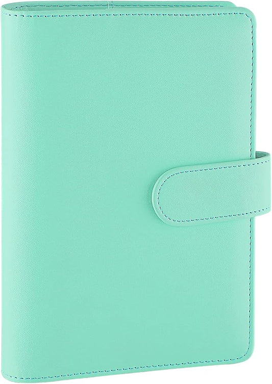 Antner A6 Binder 6 Ring Refillable Notebook Planner for A6 Refill Paper, PU Leather Loose Leaf Personal Budget Planner Money Organizer Cash Stuffing Binder with Magnetic Buckle Closure, Light Green