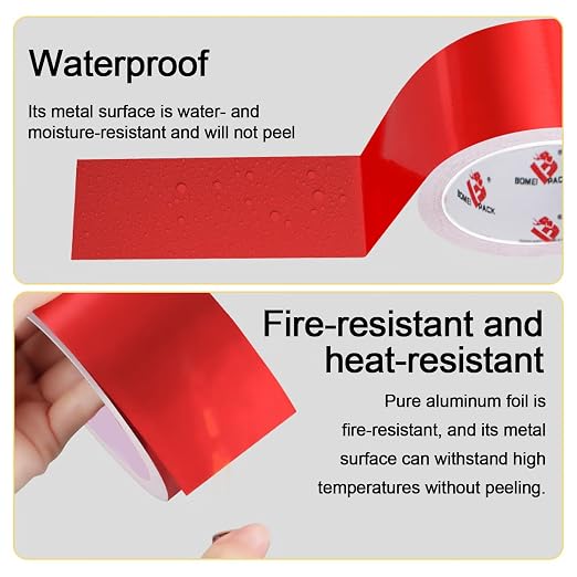 BOMEI PACK Aluminum Foil Tape,Heavy Duty Metal Foil Duct Tape (Red, 4 Inch)