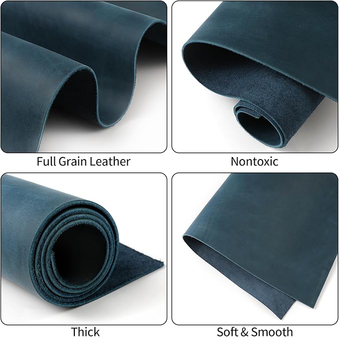 RingSun 6''X12'' Blue Leather Sheets for Crafts (2mm), Full Grain Leather Tooling Leather