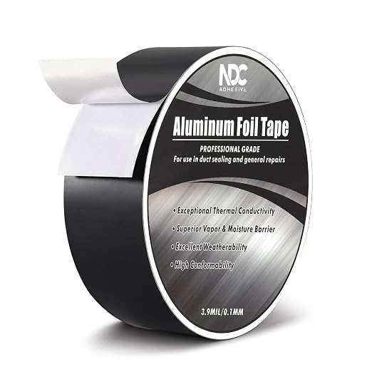 Aluminum Foil Tape, 1.8” x 164Ft, Black | 3.94mil, Heat & UV Resistant, Waterproof for Ductwork Sealing, Dryer Vent, HVAC Air Insulation, Metal Repairs Patching