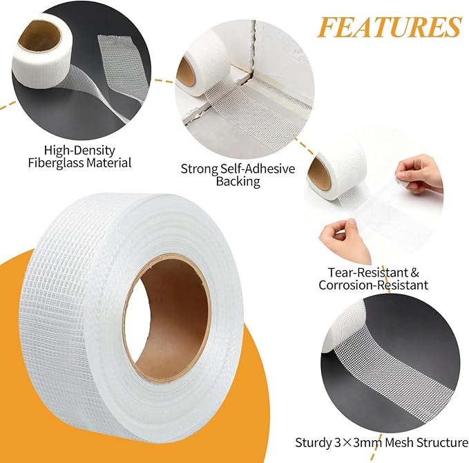 Drywall Joint Tape, 4 Inch x 100 Ft Self Adhesive Drywall Tape, Wall Patch Repair Roll, Fiberglass Mesh Tape for Drywall Repair, Wall Cracks and Ceiling Gaps