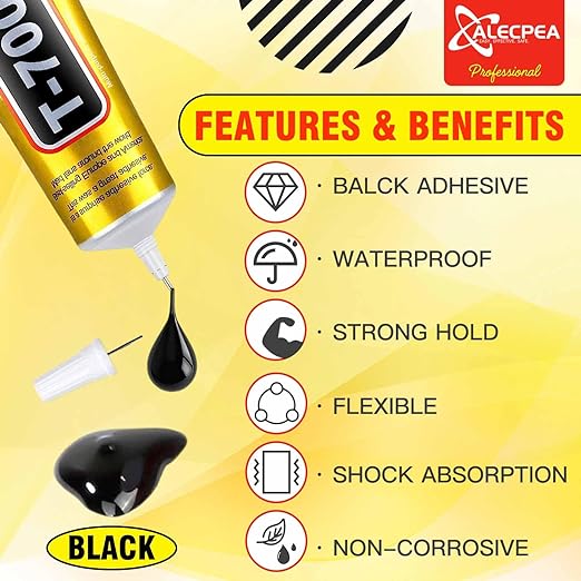 ALECPEA Upgrade T-7000 Black Adhesive Glue - 50ml | High-Performance Waterproof Adhesive for Precision Repairs, Perfect for Phone, Electronics, Jewelry, and Crafts