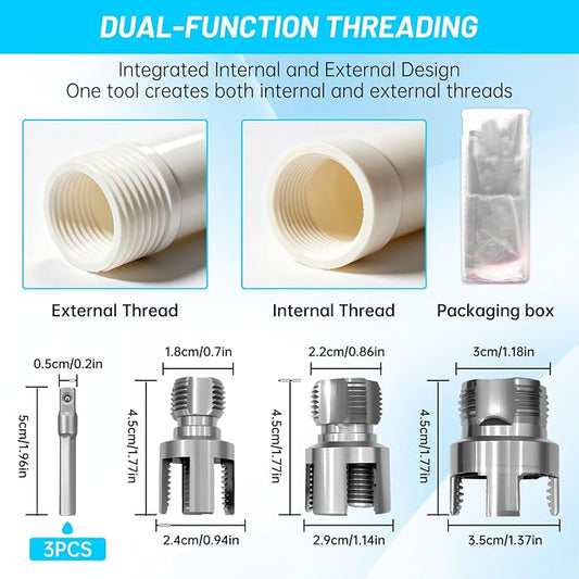 3pcs Pvc Pipe Threader Kit,Dual-Function Integrated Internal & External Pipe Threading Tool For 1/2" & 3/4"& 1" Pvc/Plastic Pipes,Electric Drill Compatible For Home Repair(1/2"+3/4"+1")