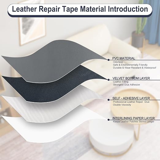 Leather Patches for Furniture,Self Adhesive Leather Repair Patch,Leather Patch Tape kit for Couch,Car Seat,Motorcycle seat,Loveseat (Grey, 3.1"x 60"(Fine-Grained))