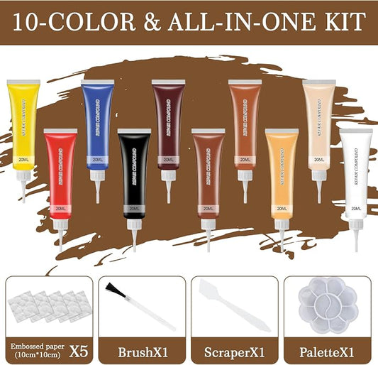 RQB Leather Repair Kit – 10-Color DIY Leather & Vinyl Repair for Furniture, Car Seats, Jackets, Bags & Shoes – Easy Color Match, Complete Tools Included