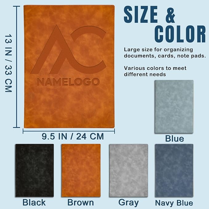 Personalized Padfolio with Engraved Logo Text Custom Leather Portfolio for School Office Conference