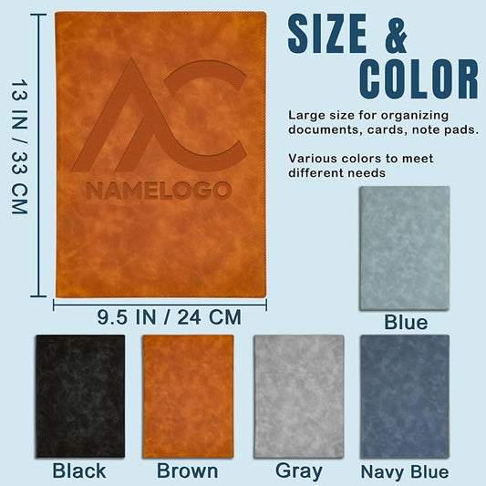 Personalized Padfolio with Engraved Logo Text Custom Leather Portfolio for School Office Conference
