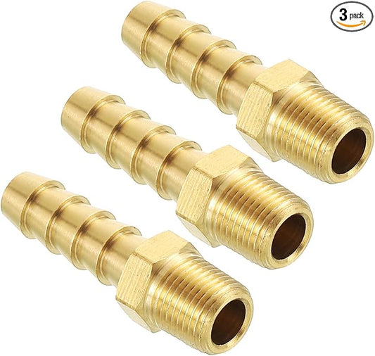 Pack of 3 Brass Hose Barb Fittings Adapter Connector 5/16" Hose Barb to 1/8" NPT Male Fittings for Home Machines, Massage Bathtubs, and Irrigation Systems