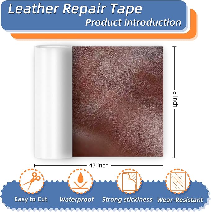 8x47 Inch Leather Repair Tape,Self Adhesive Leather Patches for Furniture,Vinyl Repair Kit for Couches,Bed,Car Seats,Chair (Red Brown)