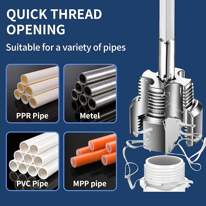 Pipe Threading Tool Set for 1/2", 3/4", 1" PVC & Plastic Pipes, Dual-Function Internal & External Thread Maker & Repair Kit, with Gloves & 4 Seal Tapes