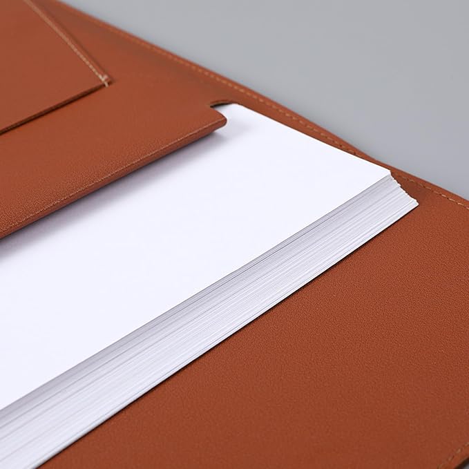 PU Leather A4 File Folder Document Holder with 3 Pockets Waterproof Stylish Envelope Folder Case with Snap Closure (Brown)