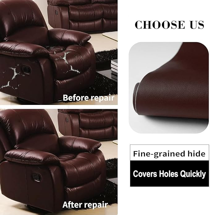 Leather Repair Patch, 17X316 Inch Self Adhesive Leather Repair, Large Vinyl Patch Tape for Couches, Furniture, Car Seats, Cabinets, Wall, Handbags （Brown, 17X316 Inch）
