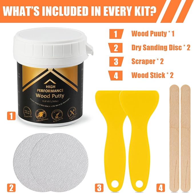 Deuvuo Wood Filler, Wood Putty Filler White - Our Wood Grain Filler Offers a Quick and Lasting Fix for Any Damage or Flaw - Paintable, Stainable, Sandable & Quick Drying - 9.87 Ounce