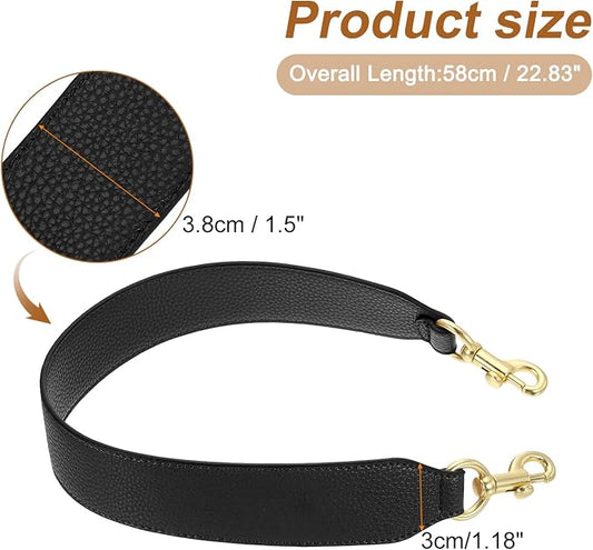 uxcell 22.83 Inch PU Leather Short Bag Strap with Clasp, Purse Handles Handbags Replacement Straps for Clutch Bag Crossbody Underarm Bags, Black, Light Gold Buckle