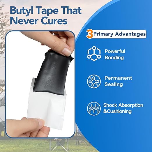 Double Sided Butyl Tape 2 Inch x 98FT, RV Butyl Sealant Tape for Window, Roofing, Car Doors, Boat, Pipe, DIY Projects, Permanent Bond, Waterproof Weatherproof, 1 Pack