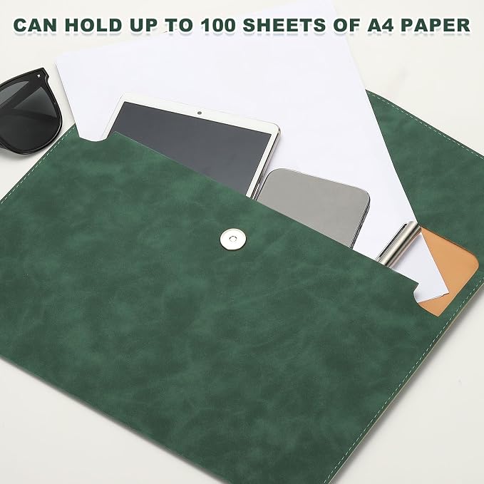 PATIKIL PU Leather A4 File Folder, Document Holder Filing Organizer Portfolio Envelope Folder Case with Snap Closure for Letter Receipt, Green