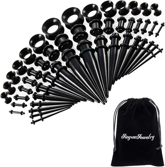 JieyueJewelry 50/54 Pieces Ear Stretching Kit 14G-00G Acrylic Tapers and Plugs + Silicone Tunnels - Ear Gauges Expander Set Body Piercing Jewelry