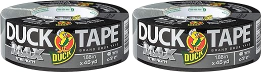 Duck Brand Max Strength Duct Tape - 2 Rolls - Heavy Duty Hold - 1.88 Inch x 45 Yards Each - Silver (240201)