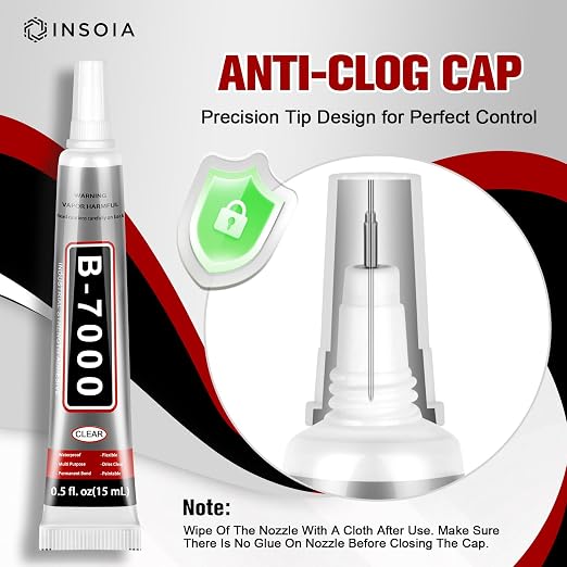 12 PCS 15ml B7000 Rhinestone Glue Clear – Super Glues for Bedazzling with Precision Tip, Quick Dry No Trace Flexible Adhesive for Jewelry Making, Nail Art, Fabric, Shoe, DIY Craft & Phone Repair