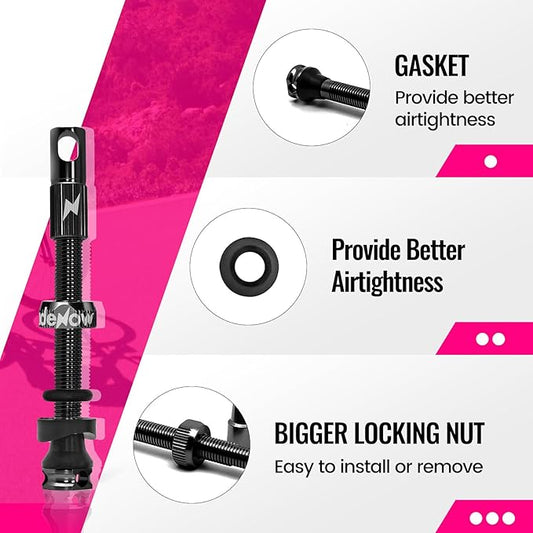 RideNow Tubeless Presta Valve Stems, 45mm Super Light Alloy Presta Tubeless Valve Stem Kit with Valve Core Remover Tool and Valve Stem Caps, Multiple Color and Size Options(Pair),Black
