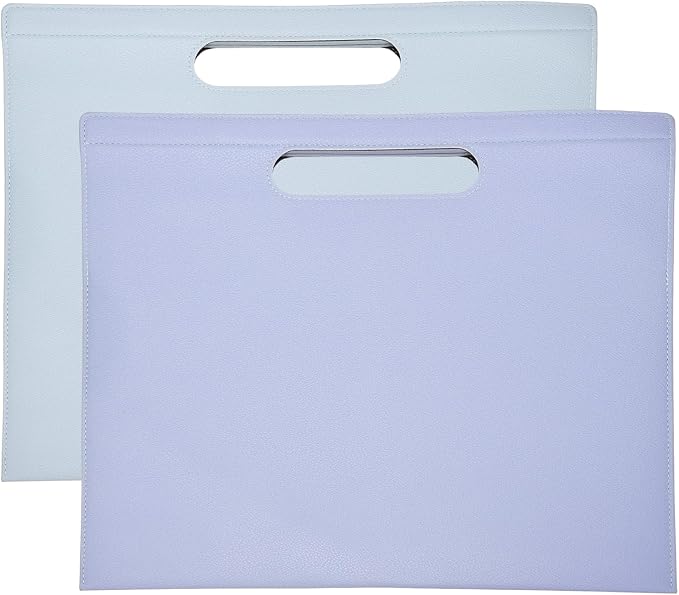 PATIKIL 2Pcs Leather Folder, 13.3x12.6 Magnetic Leather Document Holder File Folder PU Pouch Bag Portfolio File Organizer Handbag Personal Envelope Waterproof for Traveling, Purple Blue