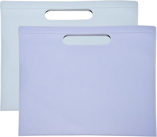 PATIKIL 2Pcs Leather Folder, 13.3x12.6 Magnetic Leather Document Holder File Folder PU Pouch Bag Portfolio File Organizer Handbag Personal Envelope Waterproof for Traveling, Purple Blue