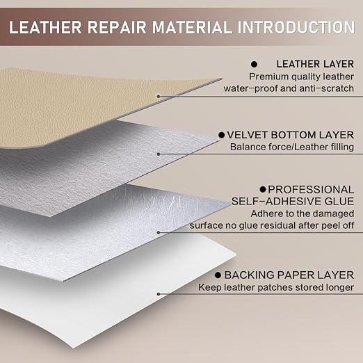 Self Adhesive Leather Repair Patch Kit, 31.4 in x 16 in Large Vinyl Leather Repair Tape for Furniture, Car Seat, Couch, Sofa, Chair Beige