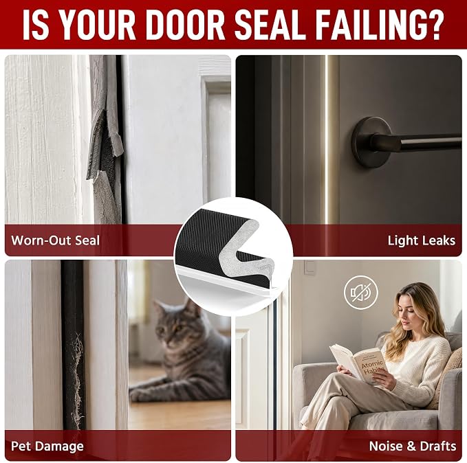 Extra Long Kerf Weather Stripping Door Seal for Large Gaps and Easy Installation (19.7FT, Black)