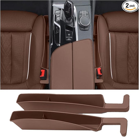 Seat Gap Storage Box for Your Car,Trucks, Auto Seat Gap Filler Organizer 2 Pack, Fill the Gap Space Between the Console and Side Seats, Universal Car Accessories Gap Storage Organizer, Brown