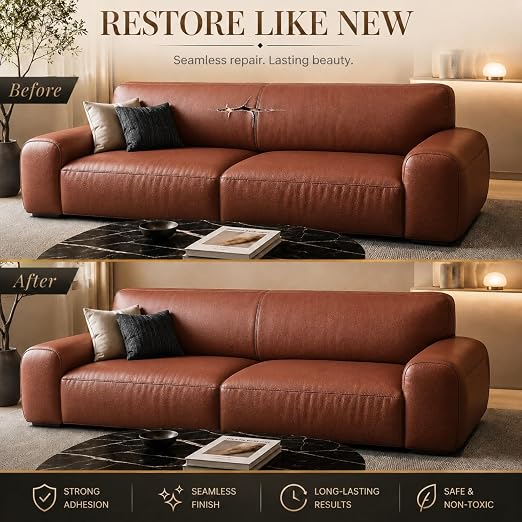 Self Adhesive Leather Repair Patch 24x54 Inch Sofa Car Seat Strong Adhesive | YAWQIRV Strong Self Adhesive Patch, Leather Repair Kit and Vinyl Repair Kit for Sofa, Waterproof, Scratch Fix, Durable, Brown