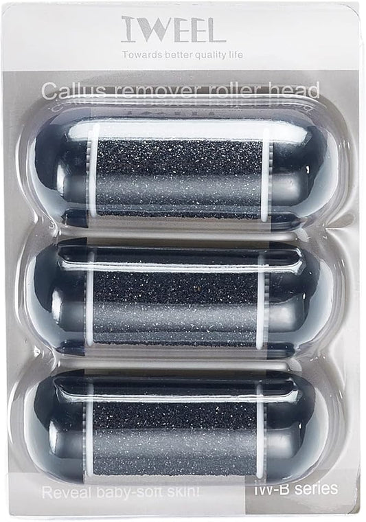 3 Coarse Replacement Roller Head for Model IW-9043 IW-9046 Electric Callus Remover Foot File Pedicure Tools for Feet Callus Shaver Pedicure kit for Cracked Heels and Dead Skin, Black