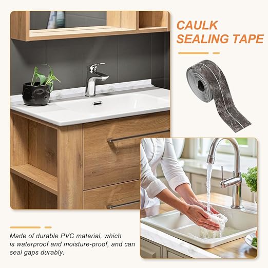 PATIKIL Caulk Tape Waterproof Self Adhesive, PVC Toilet Caulking Sealant Strip Bathtub Caulk Sealing Strip Tape for Bathroom Kitchen Countertop, Ink Painting (1.5 Inch x 16.4 Ft)
