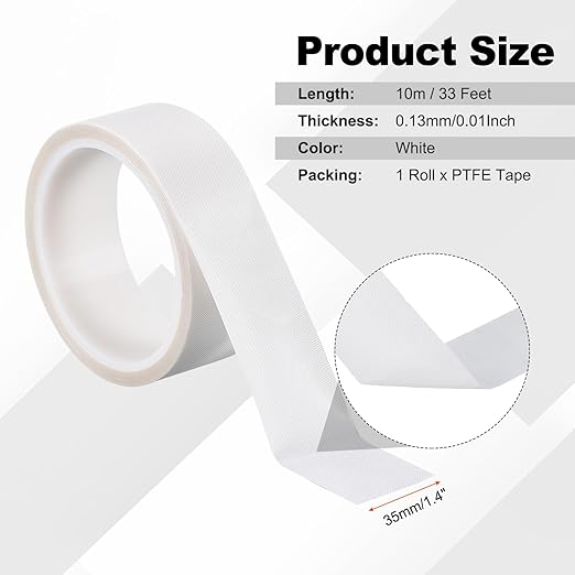 PATIKIL Heat Resistant Tape, 1.4 Inch x 33 Feet High Temperature Tape PTFE Adhesive High Heat Tape Waterproof for Vacuum Sealer Machine Insulation Protection, White, 0.13mm Thick